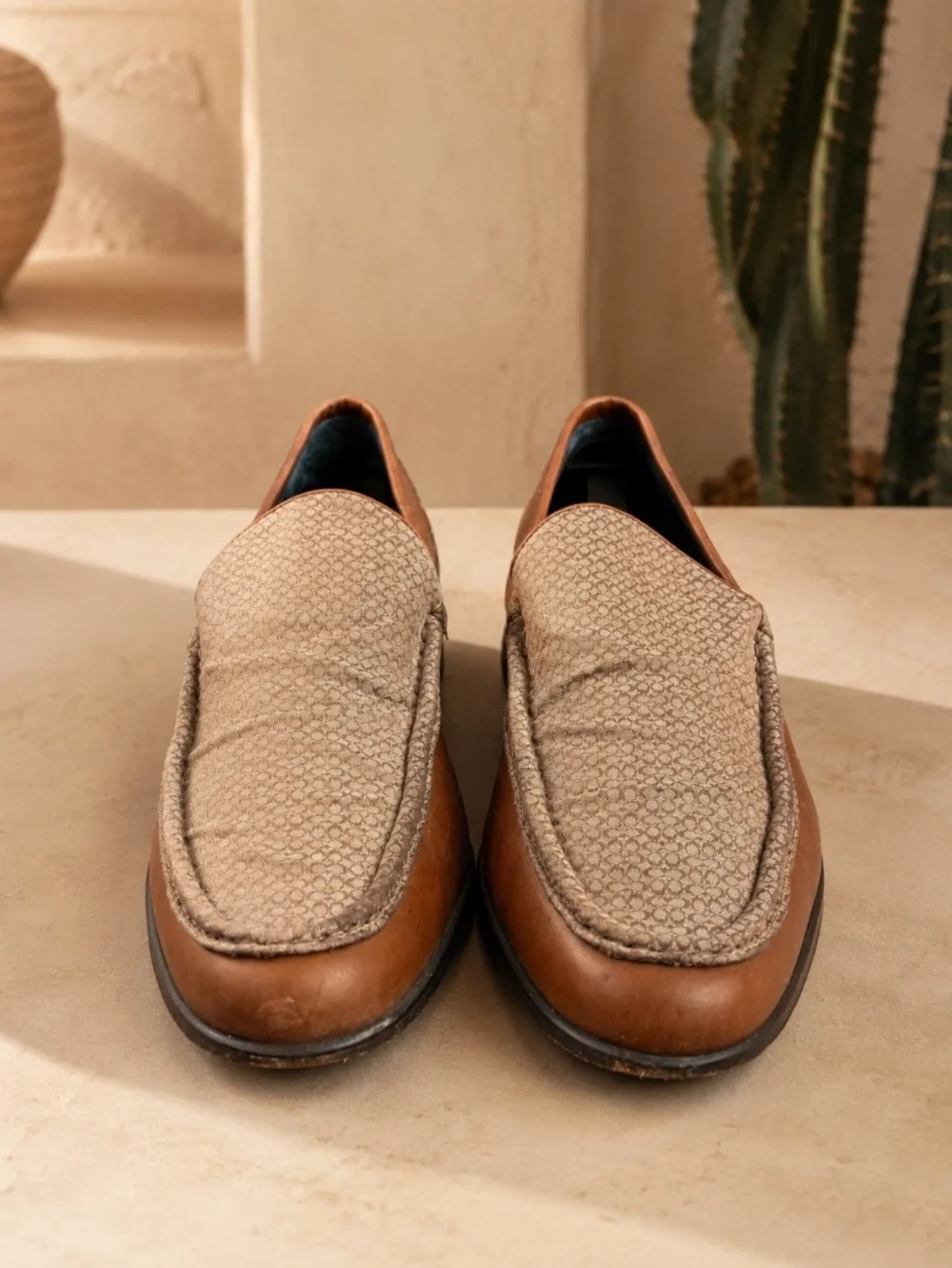 Coach Elijah P910 Tan Leather Signature Canvas Slip-On Loafers 11.5D Italy